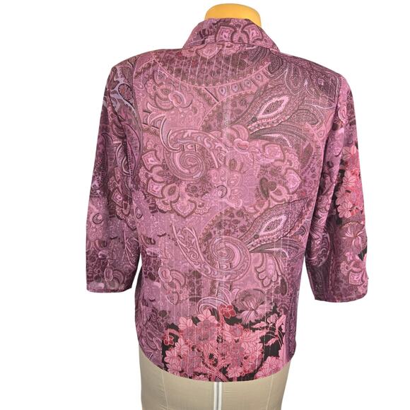Vintage Gloria Lance Woman 1X Top Button Up Layered Purple Floral Paisley Artsy - Picture 6 of 11